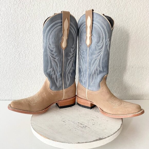 Lane Womens Square Toe Cowboy Boots 7.5 Blue Brown Suede Western Cowgirl Tall - Picture 7 of 11